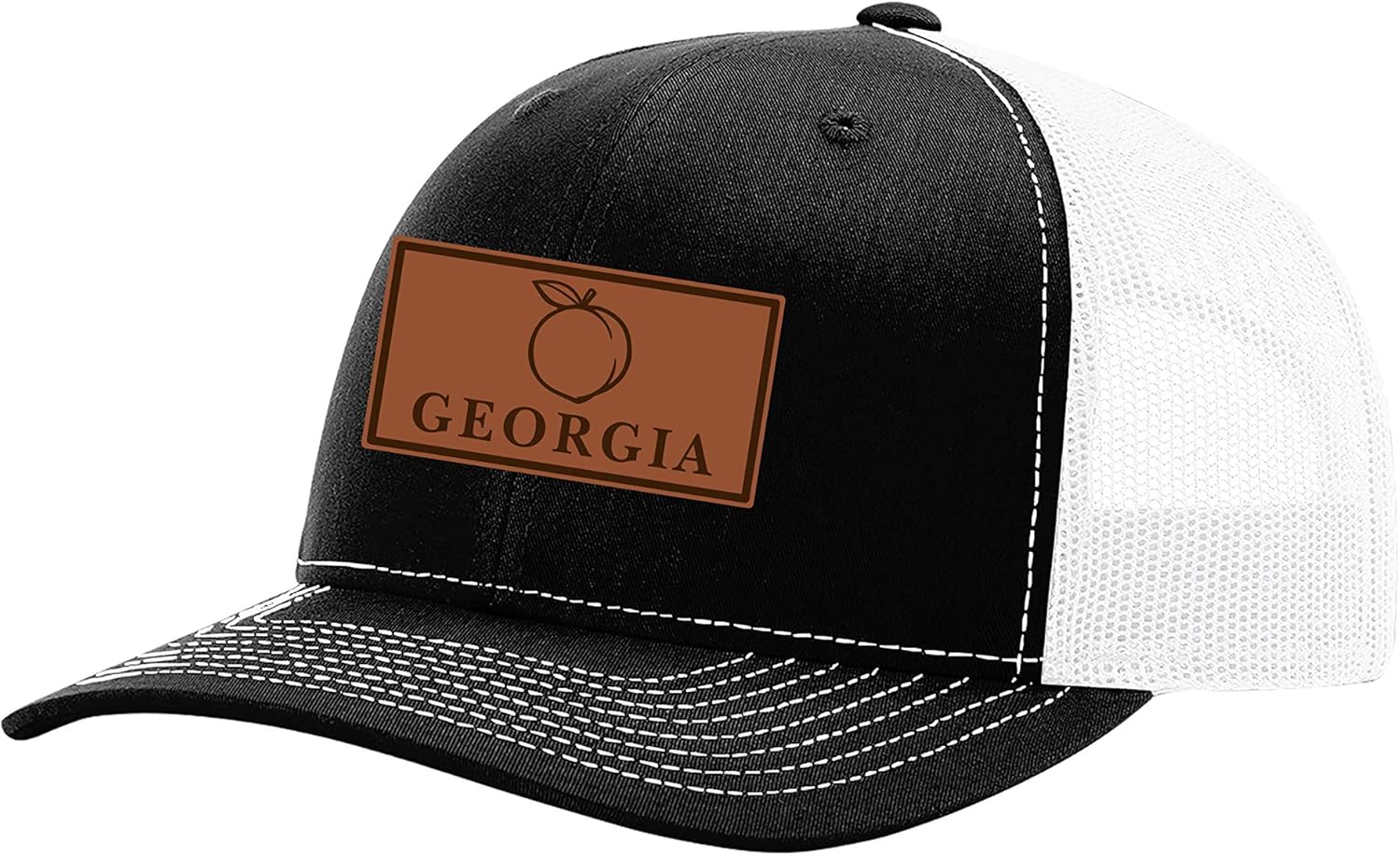 Heritage Pride Laser Engraved Leather Patch Georgia Peach Mesh Back Trucker Hat, Heather Grey/White