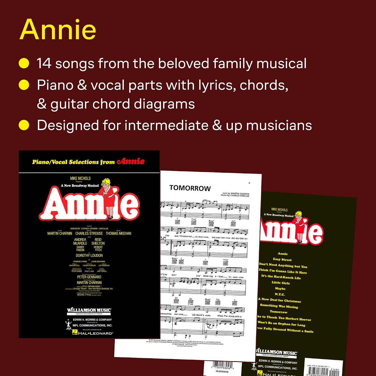 Annie Broadway Musical Songbook by Charles Strouse | Piano Vocal Guitar Sheet Music for Medium Level Players | Official Theatre Score Arrangements | Musical Performance and Practice Resource