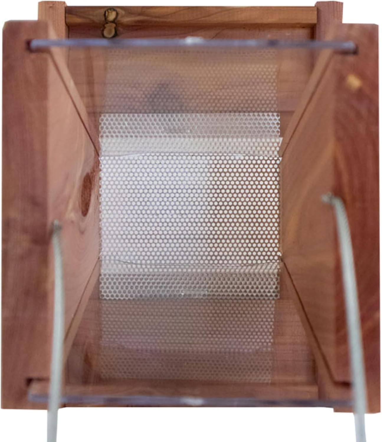 Amish Made Cedar Small Hopper Feeder by Prime Retreat, 0.75 Qt Seed Capacity, Clear Side Panels, Perforated Steel Drainage Base, Hanging Wild Bird Feeder with Cedar Construction for Outdoor Use