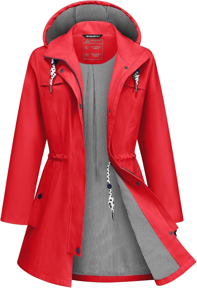 Rain Jacket Women Waterproof Long Lightweight Raincoat Hooded Windbreaker Outdoor Trench Coat