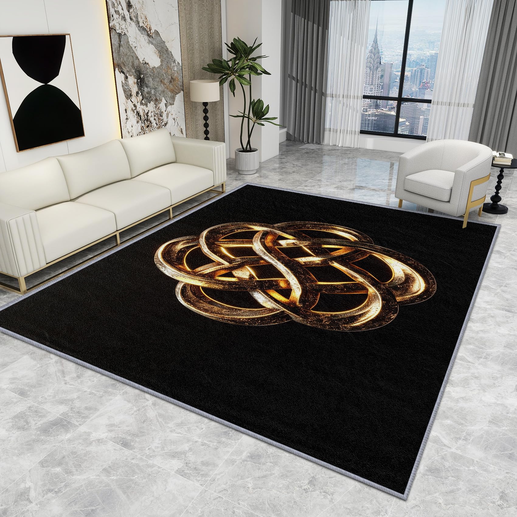 Celtic Knot Rug - Celtic Rug - Viking Knot Nordic Symbol Rugs, Mythical Norse Mythology Carpet, Washable Rug Non Slip Low Pile Soft Large Area Rugs, Celtic Home Decor Gifts, 160 X 230 cm