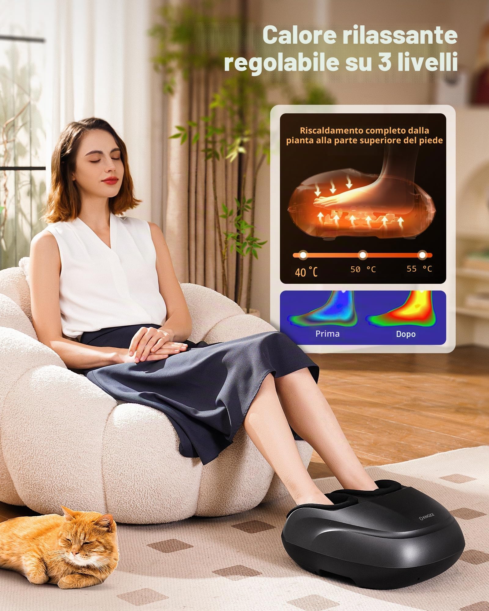 KNQZE Massaggiatore per Piedi con Calore, Impastamento, Rotolamento e Compressione d'aria, 2026 Elettrico Massaggiatore Plantare per Fascite Plantare, 3 Modalità di Calore & Massaggio, Regali, Nero