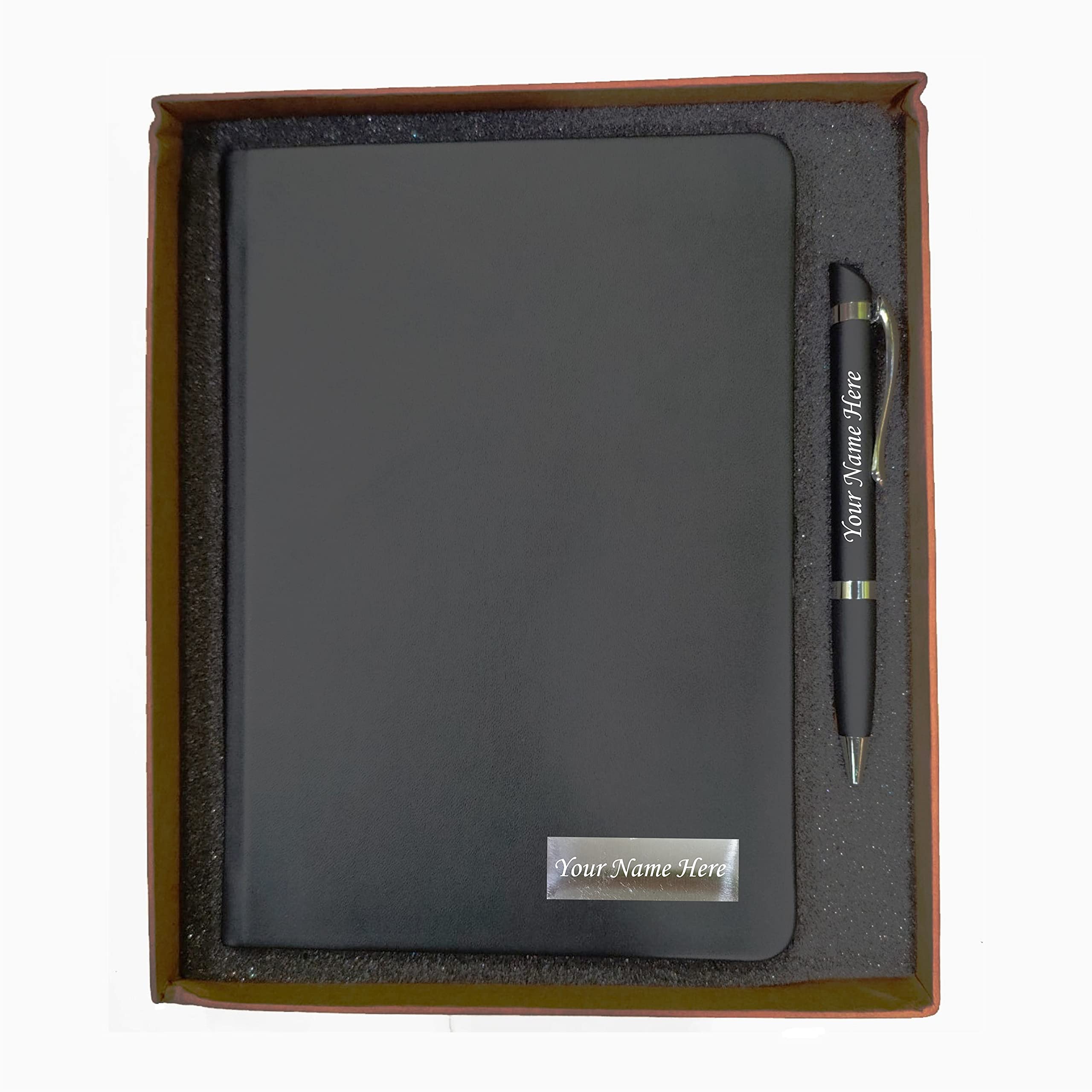 STAR GIFTING 2 in 1 Personalized Office Gift Set of Pen and Notebook Diary with Your Name Engraved, A gift for all Corporate and Personal Occasions (Black)