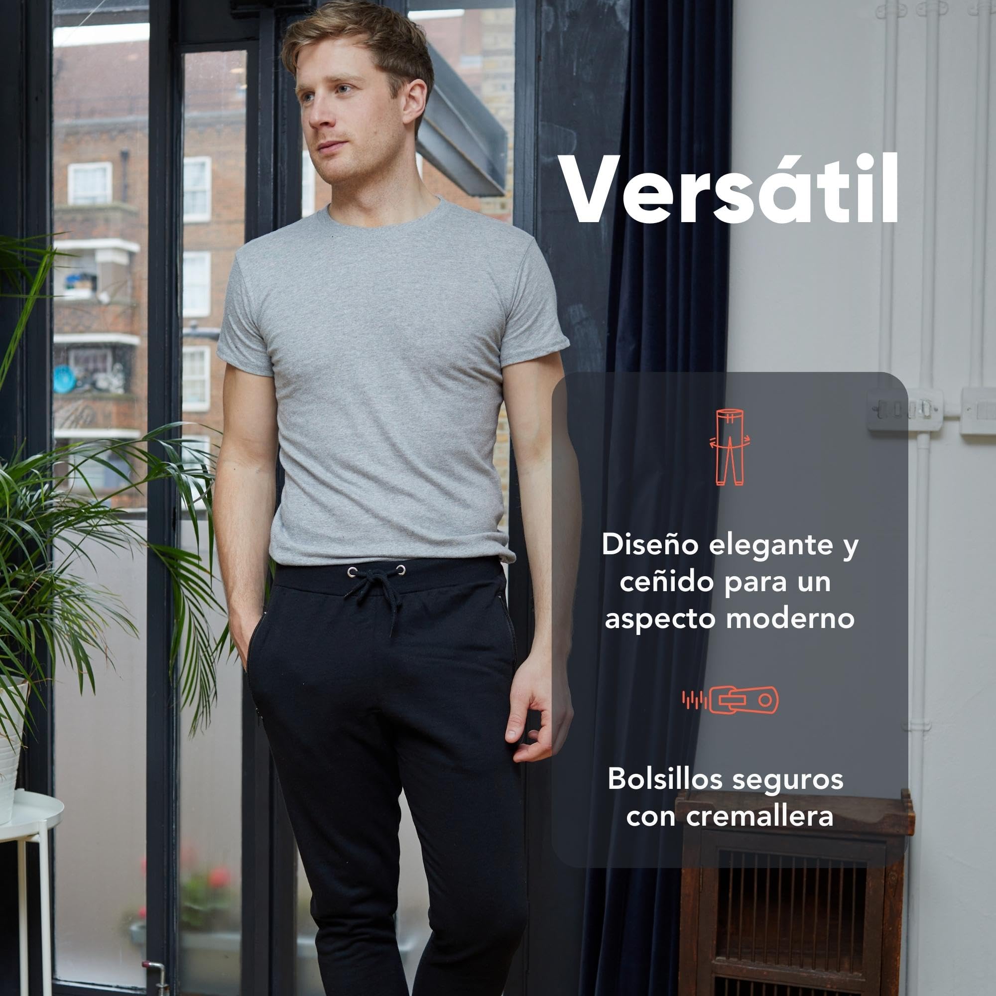 FM London Slim Fit Pantalones Deportivos para Hombre