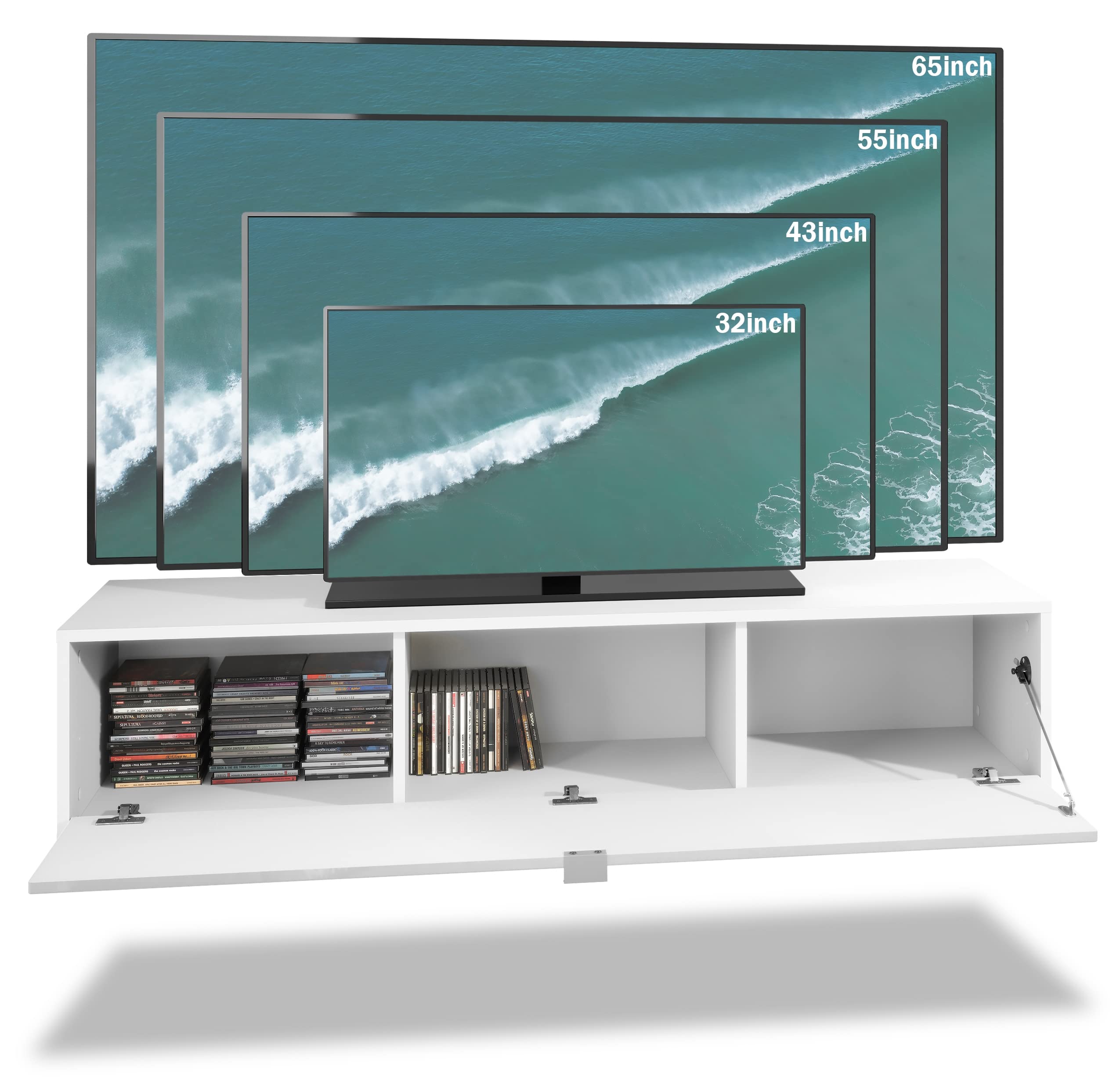 Vladon TV Board Lana 140 Mobile da Parete Porta TV 140 x 29 x 37 cm, Struttura in Bianco Opaco, Frontali in Bordeaux High Gloss | Ampia Scelta di Colori