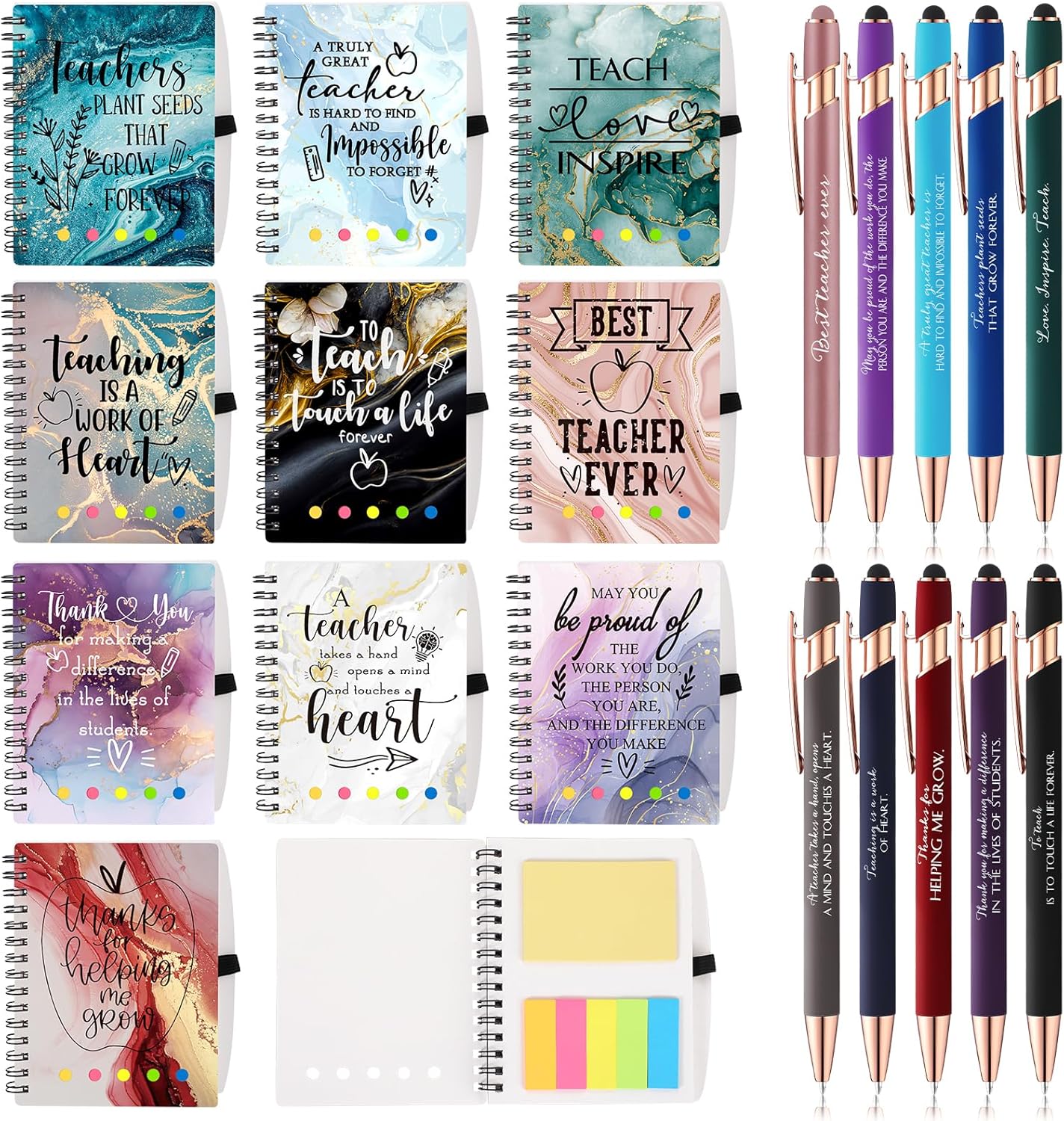 Kosiz Graduation Teacher Appreciation Gifts Bulk Inspirational Spiral Notebooks with Motivational Ballpoint Pens Thank You Journals Supplies for Teacher Employee Coworker(10 Sets)