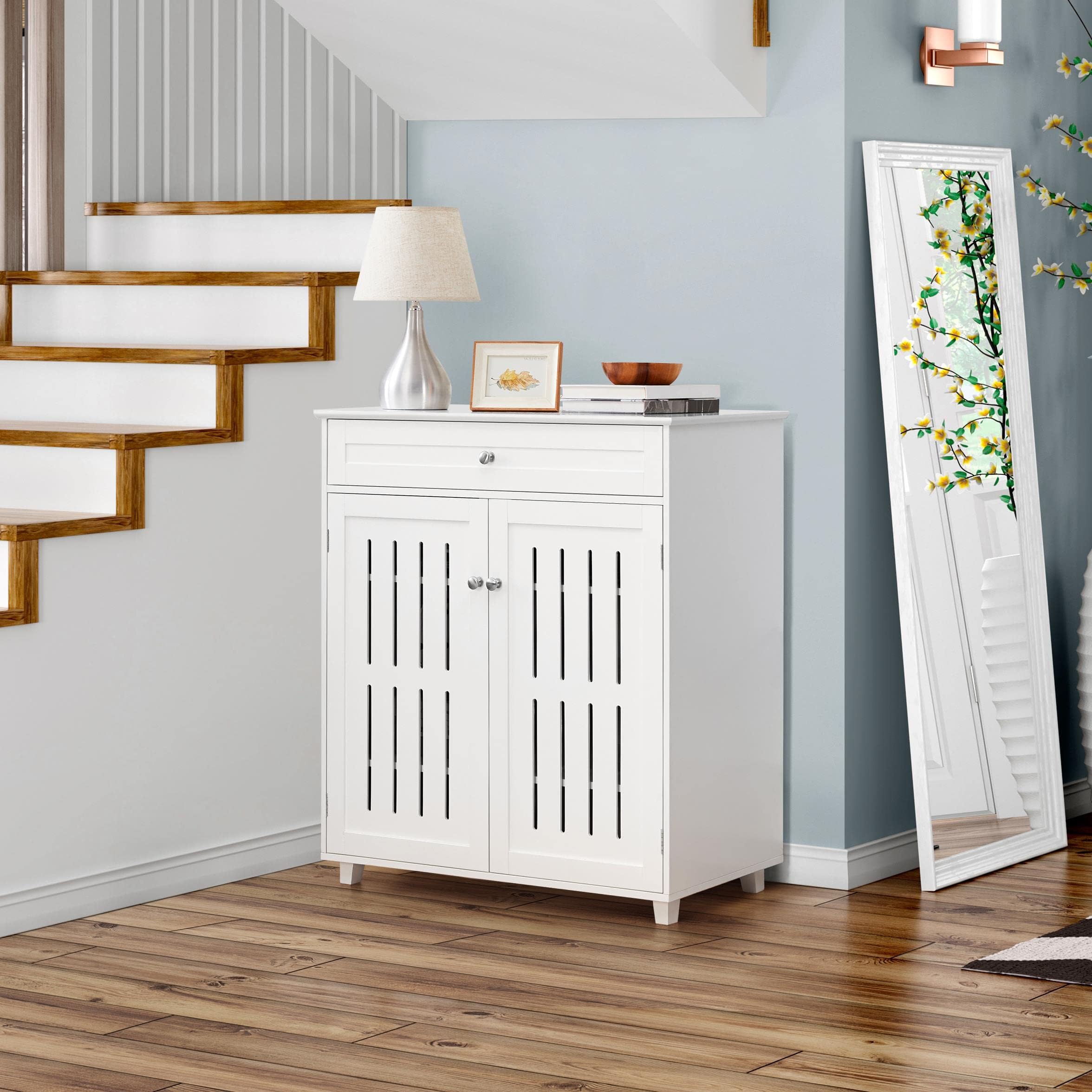 Yaheetech Scarpiera Mobile Porta Scarpe con Cassetto e Ripiani Regolabili a 4 Livelli Mobiletto Scarpe in Legno 78 x 37 x 86 cm da Ingresso Soggiorno Bianco