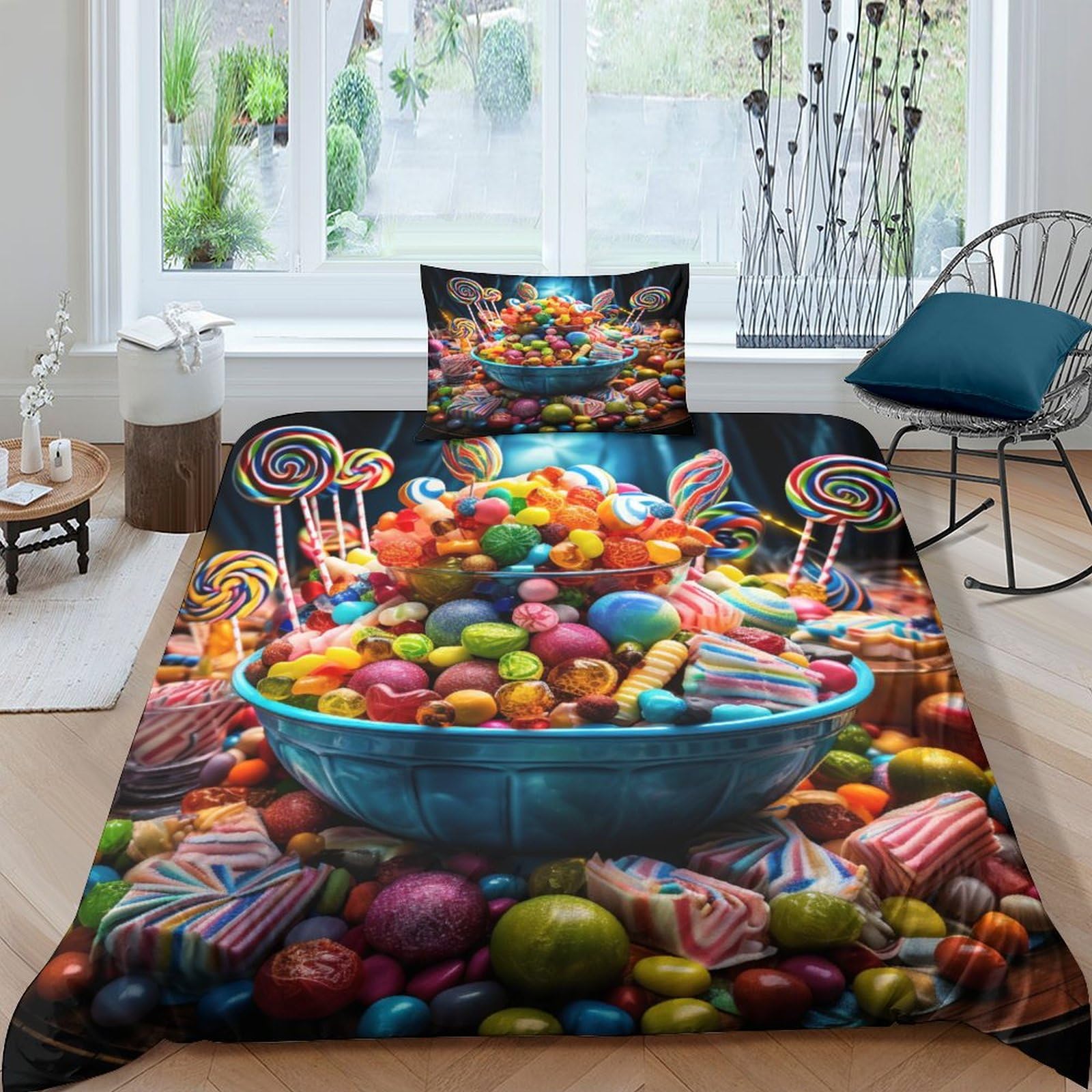 Housse de couette 135x200cm imprimé 3D desserts parure de lit microfibre avec fermeture éclair