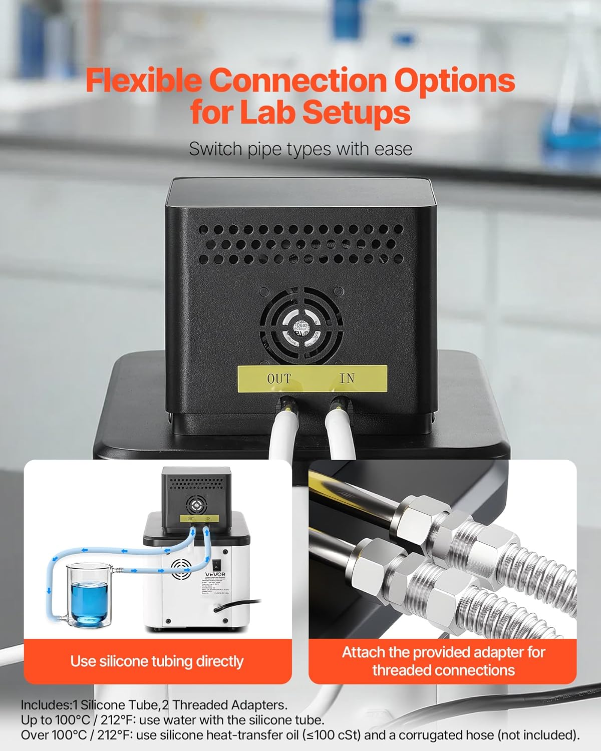 VEVOR Laboratory High-Temperature Circulating Oil Bath, Up to 300℃/572℉, 6 L Lab Constant Temperature Heating Tank, 0.1℃ High Precision, Internal and External Dual Circulation, for Laboratory