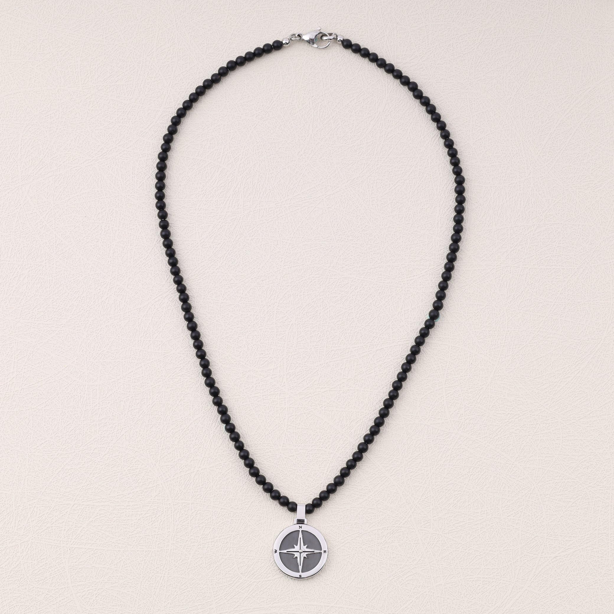GAVU Collar de Hombres de Cristal Natural y Acero Inoxidable con Colgante Brújula