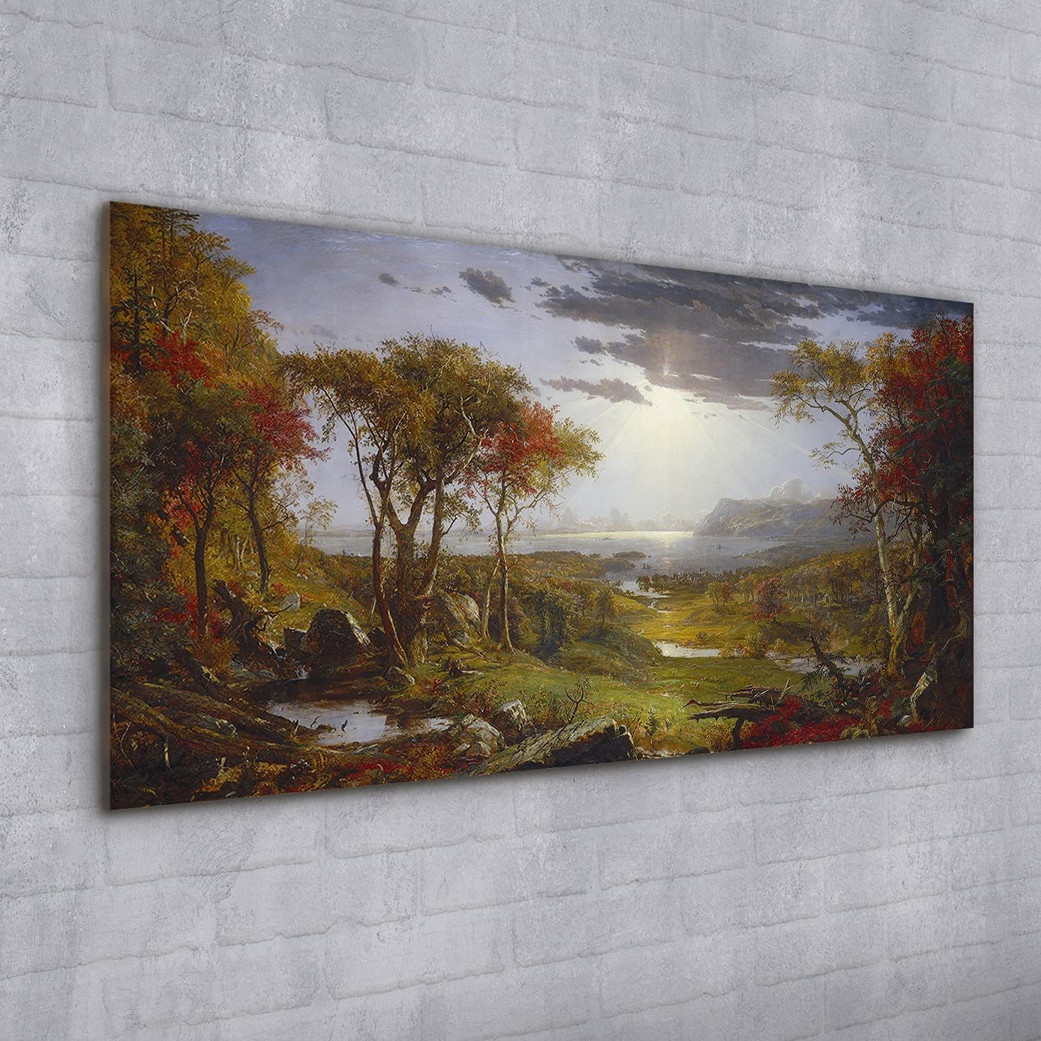 Coloray Pintura acrílica 100x50cm Arte Vidrio Acrílico Mural Sala De Estar Cuadro De Pared - Cielo de los árboles de los prados del río