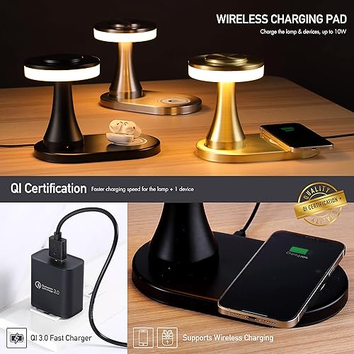 Miniatura 9 de OBright - Lámpara de mesa LED portátil con almohadilla de carga inalámbrica lámpara de noche regulable y recargable luz ambiental para patio
