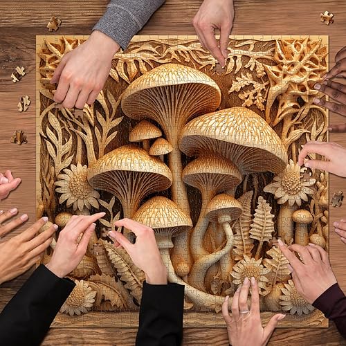 Miniatura 7 de Rompecabezas vintage de hongos para adultos de 1000 piezas, rompecabezas de arte de plantas de hongos de naturaleza imposible, desafiante