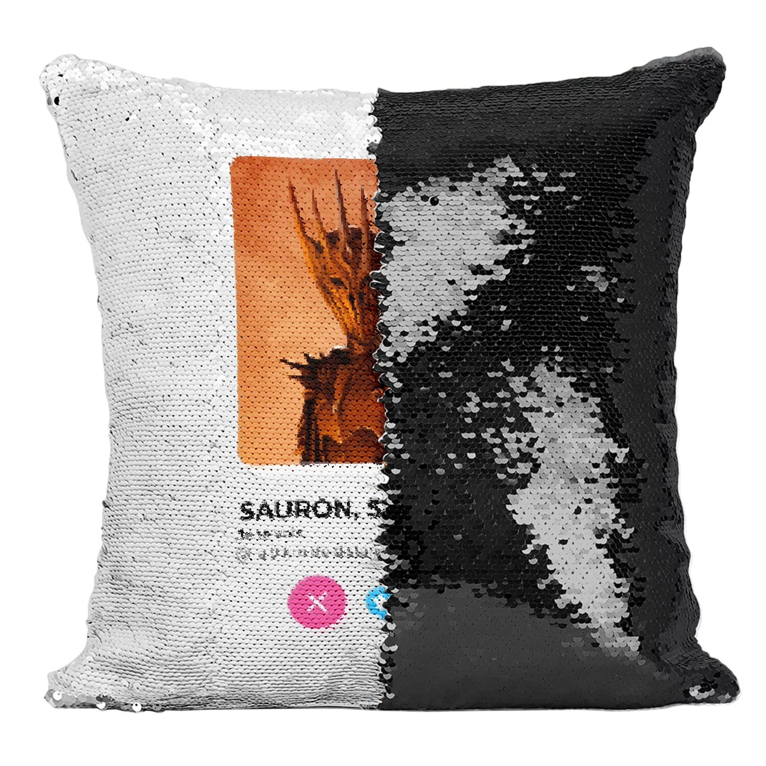 Coussin paillettes noir Sauron parfait pour un salon geek