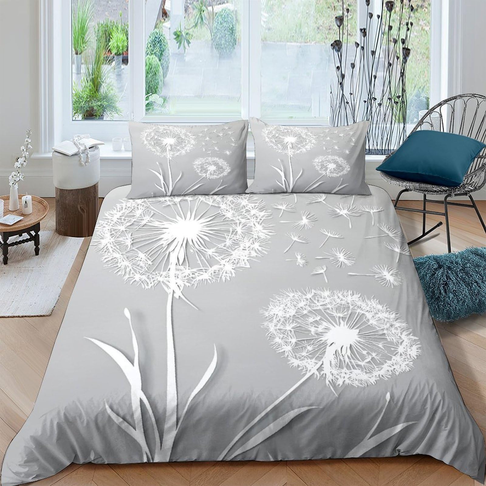 Ctjqhvkz Style-7 3D Printed Dandelion Flower Fitted Sheet Microfiber Soft Grey Botanical Mattress Cover Bedroom Decor Single（135X200cm）