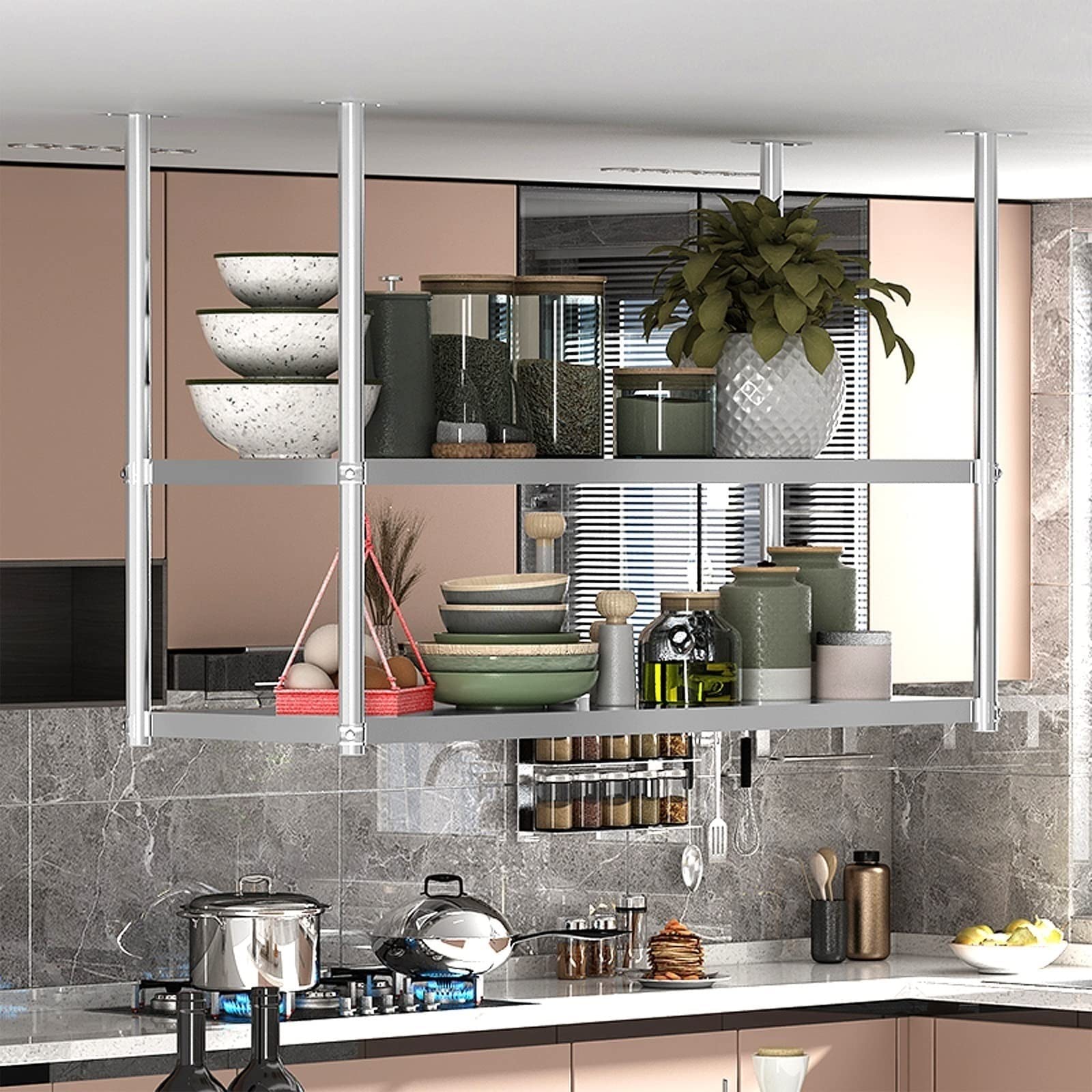 Amazon｜天井吊り下げワインラック - ステンレス鋼の天井棚 - 吊り下げ