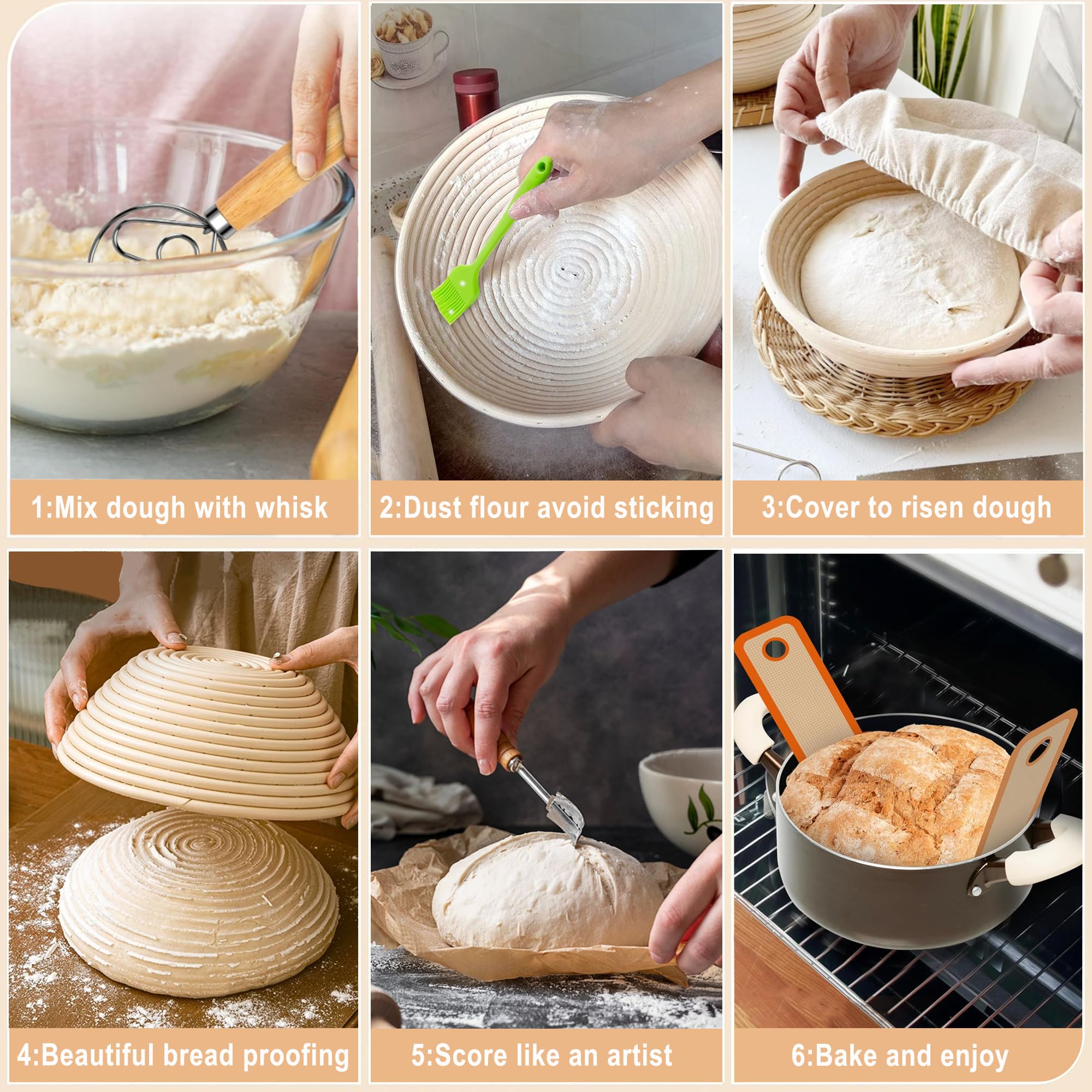 Banneton Brotgärkorb-Set, 22,9 cm rund und 25,4 cm oval, Sauerteig-Brotbackzubehör mit Leineneinlagen, komplettes Brotgärkörbchen-Set