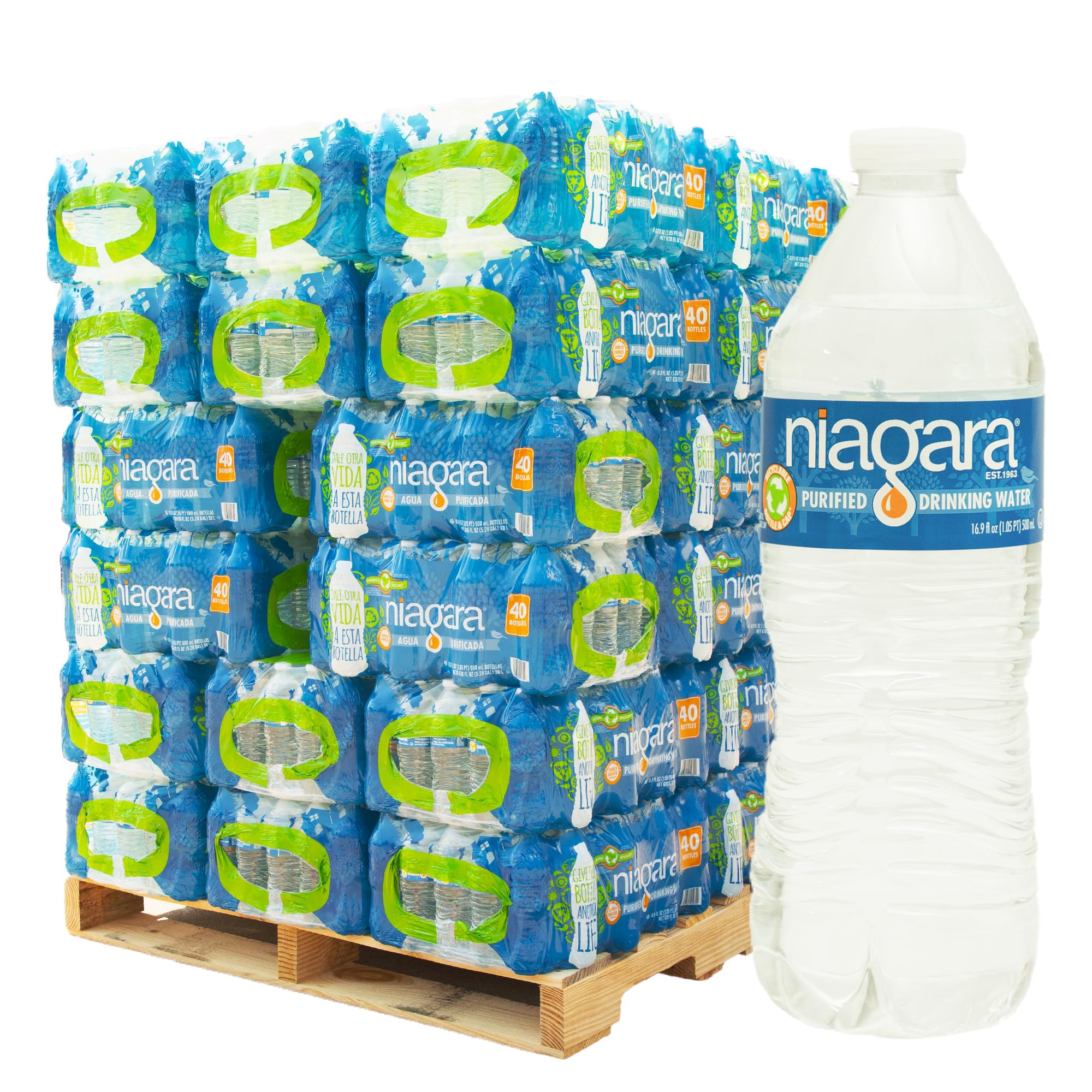 Full pallet of Niagara Purified Bottled Water cases