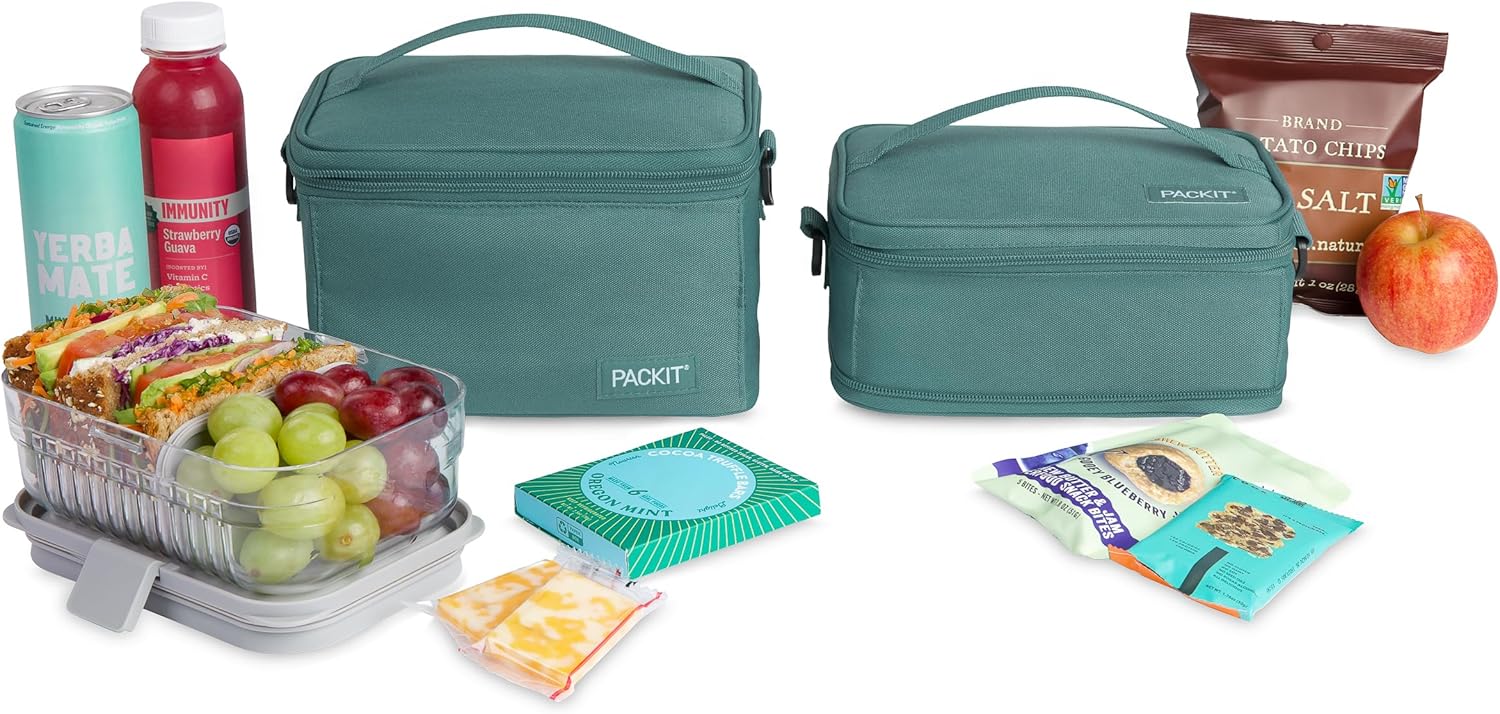 PackIt MOD 3-IN-1 Lunch Box, Agave, Triple Function System, Insulated and Freezable with EcoFreeze Technology, Removable Crossbody Strap, Top Handle, Designed for Fresh Office or Work Lunches