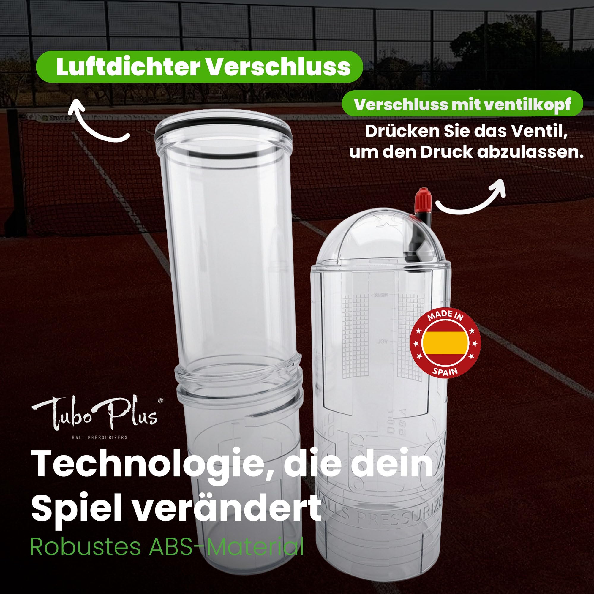 TUBOPLUS - Druckbehälter für Padel- und Tennisbälle | TUBOX4 Crystal | Kompressor für Bälle | unverzichtbares Zubehör