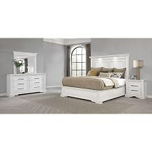 Vintage White Bedroom Set, Eastern King Bed Set, 4 Piece King Bedroom Set, Carved Trim, LED Reading Lights, Dresser, Dresser Mirror and Nightstand Included