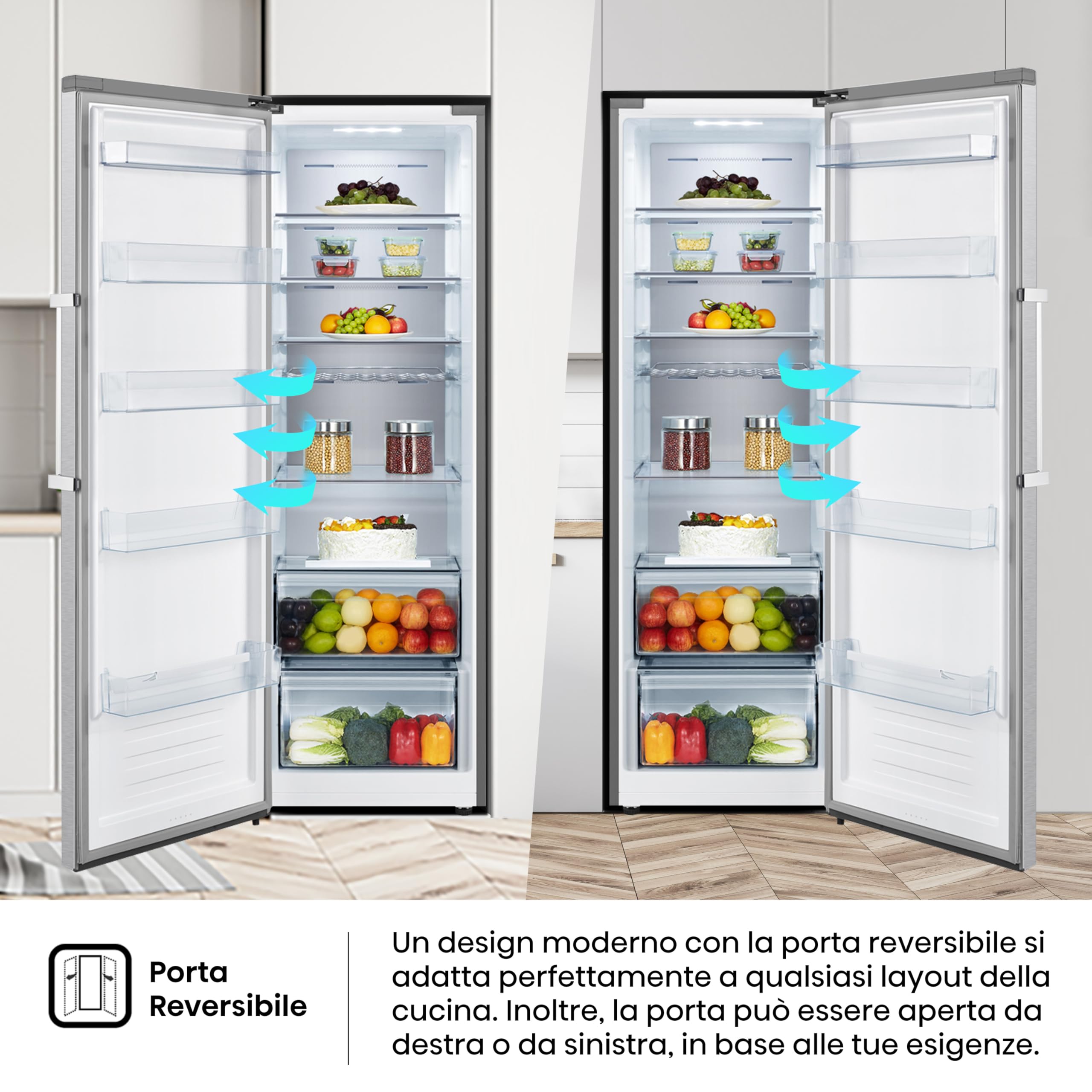 Hisense RL481N4BIE, Frigorifero Monoporta, Capacità 370 L, Inox, Total No Frost, Classe Energetica E, Altezza 185.5 cm, Larghezza 59.5 cm, Profondità 69.1 cm