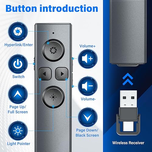 Miniatura 2 de Clicker de presentación USB tipo C 2 en 1, control remoto inalámbrico recargable, clicker para presentaciones de PowerPoint, puntero para