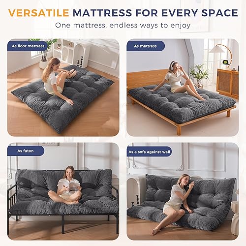 Miniatura 5 de MAXYOYO Colchón japonés de suelo tamaño matrimonial, colchón futón plegable de 6 pulgadas, cama enrollable de felpilla gruesa, tapete de tatami para