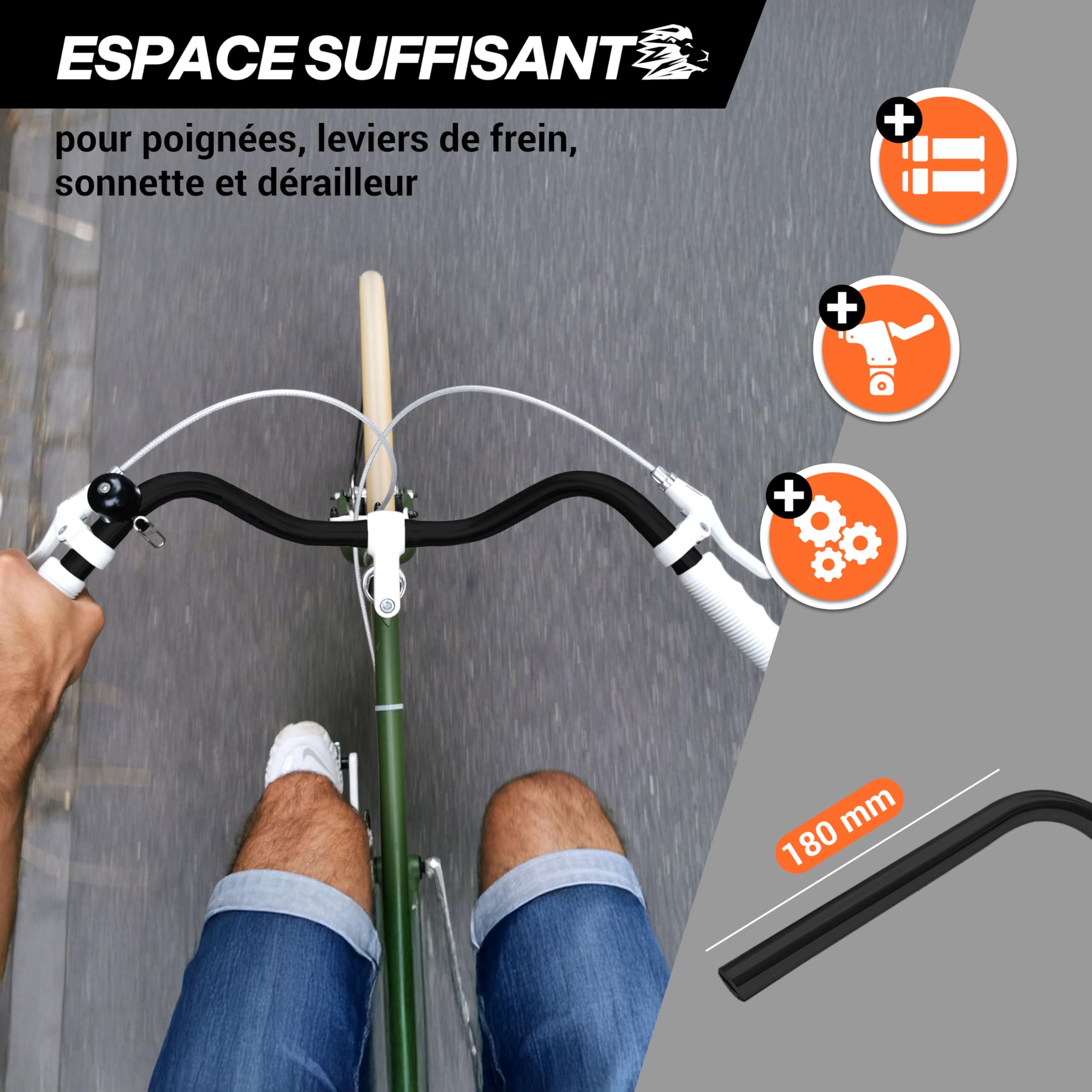 Guidon de vélo de ville 25,4 mm ergonomique pour vélo femme homme guidon en aluminium noir rétro pour femme homme cruiser large