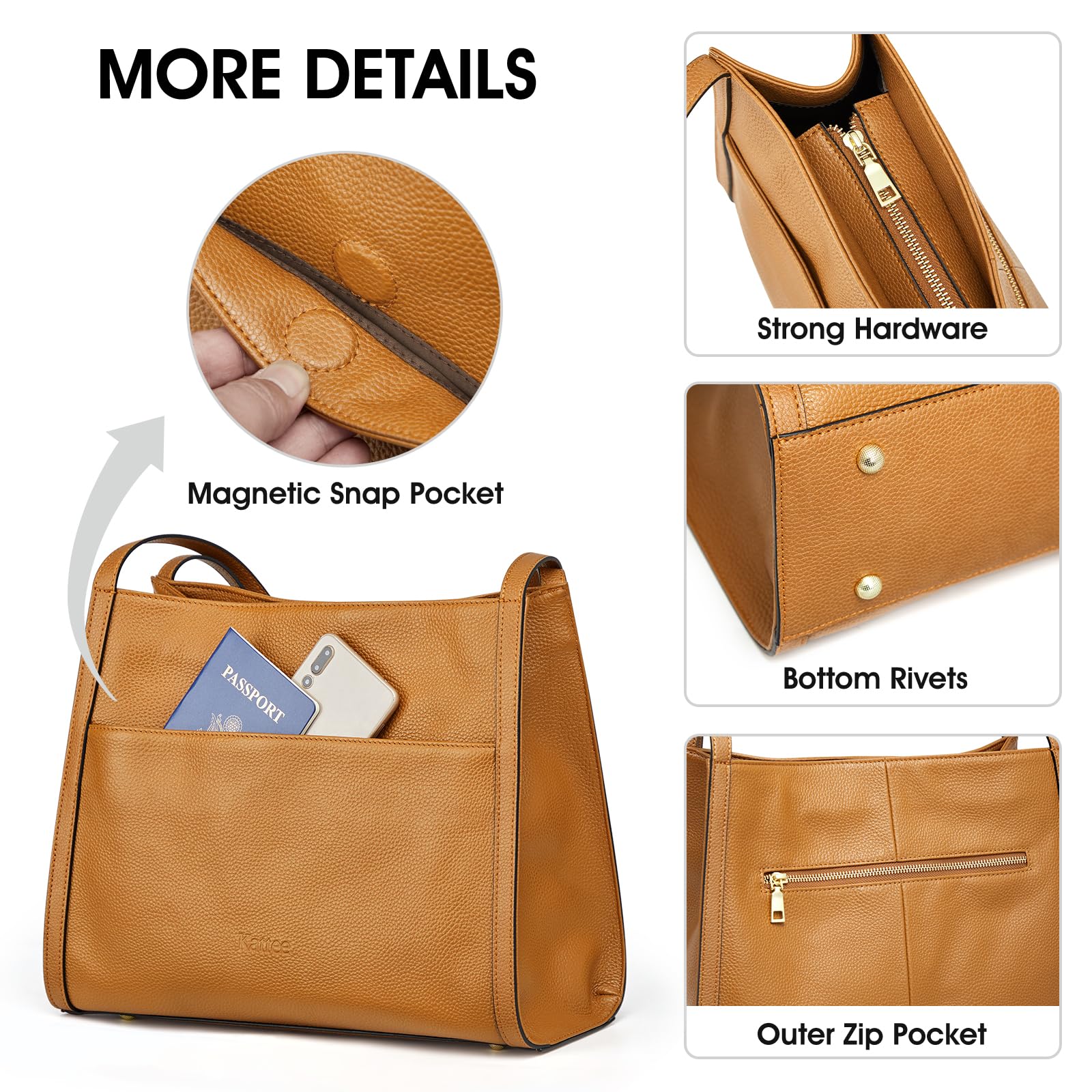 Kattee Echtleder-Tragetaschen für Damen Schultertaschen und Handtaschen aus weichem Leder