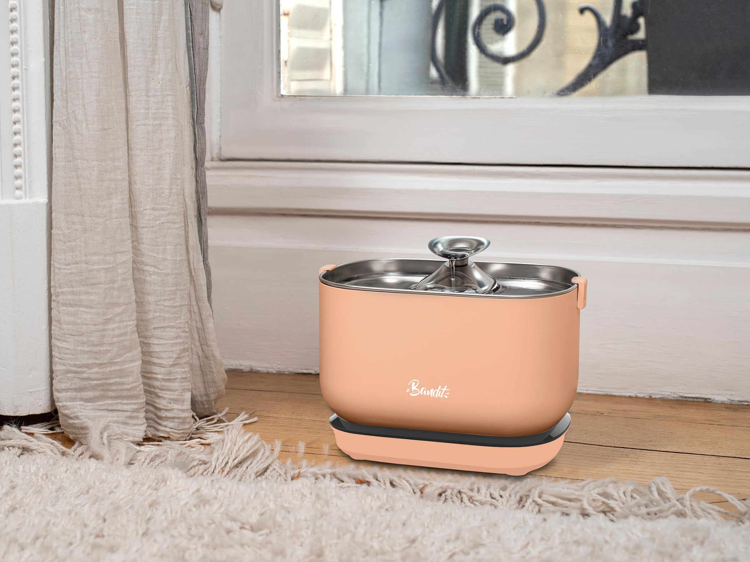 French Bandit - Fuente de agua inalámbrica para gatos de 2,5 L, duración de 30 días, filtración de 4 etapas, detector de movimiento inteligente, ultra silencioso inferior 30 dB, acero inoxidable
