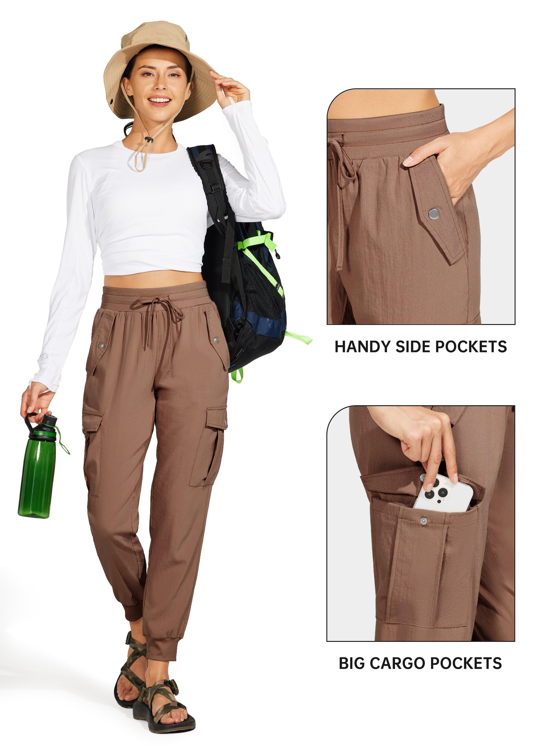 WILLIT Pantalon de jogging cargo pour femme - Pantalon de jogging léger à séchage rapide - Pantalon cargo - Pantalon d'extérieur - Pantalon de jogging athlétique - Pantalon décontracté - Imperméable