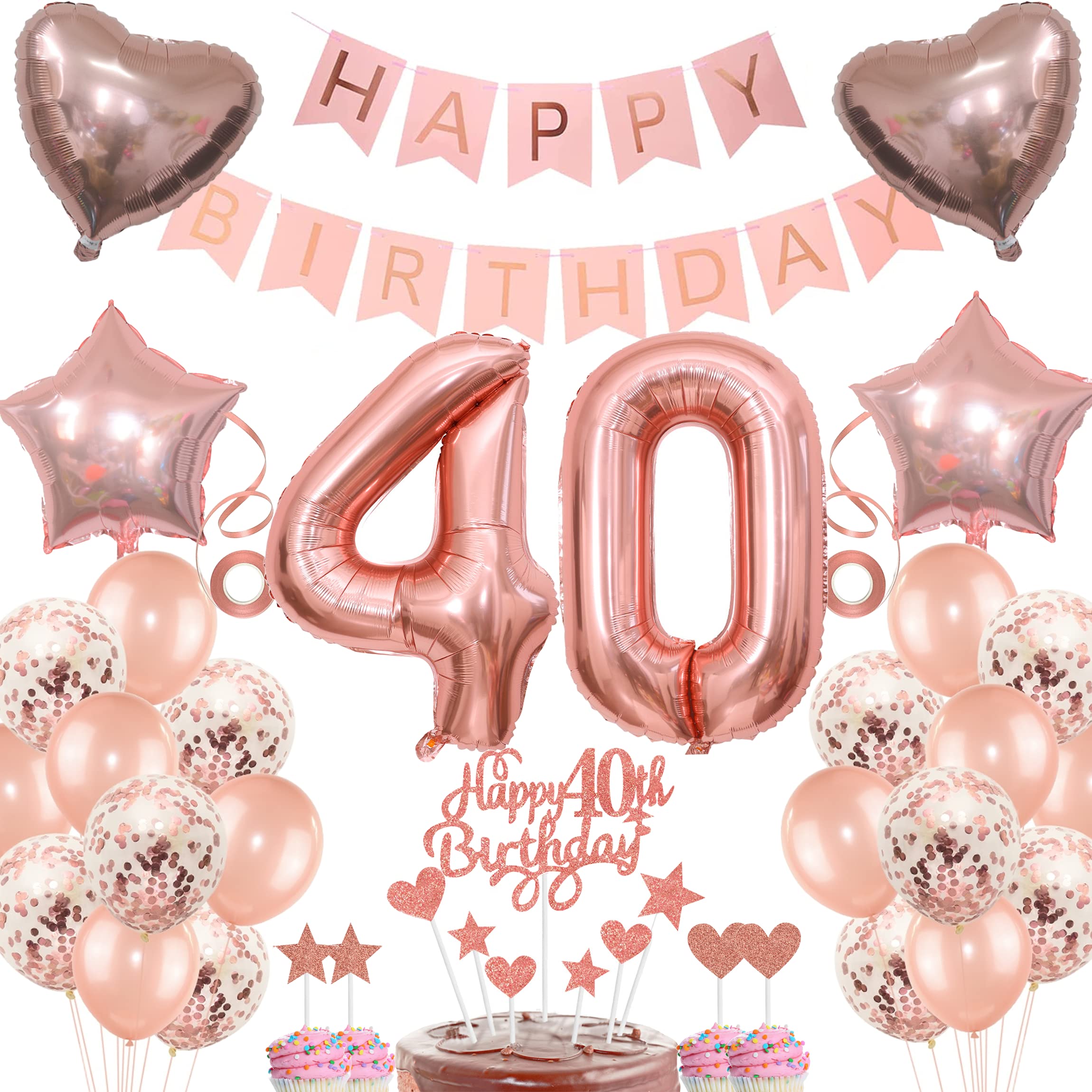 Rose Gold 40th Birthday Cake Topper - Woman, Balloon, Anniversary Decoration Gift โ image 1