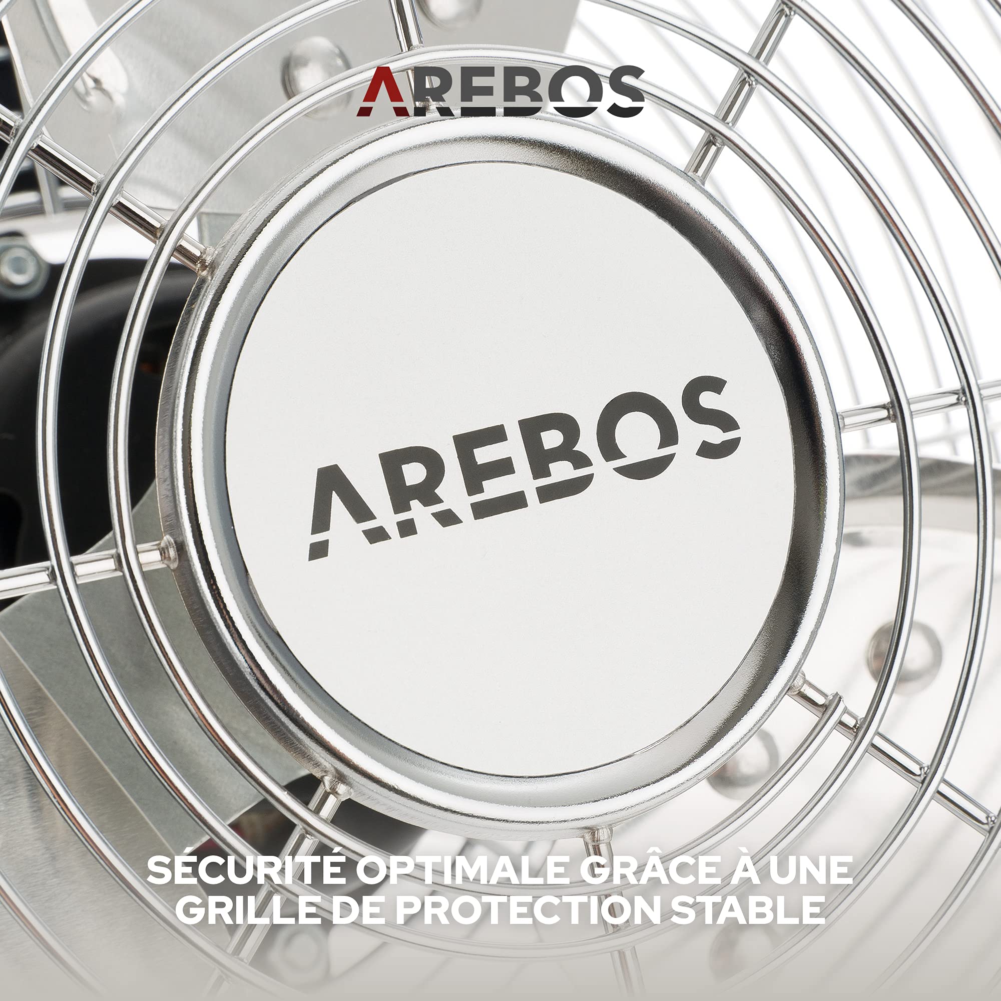AREBOS Ventilateur de sol | 46cm | 120 W |18 pouces | 3 niveaux de vitesse | angle d'inclinaison réglable | Argenté