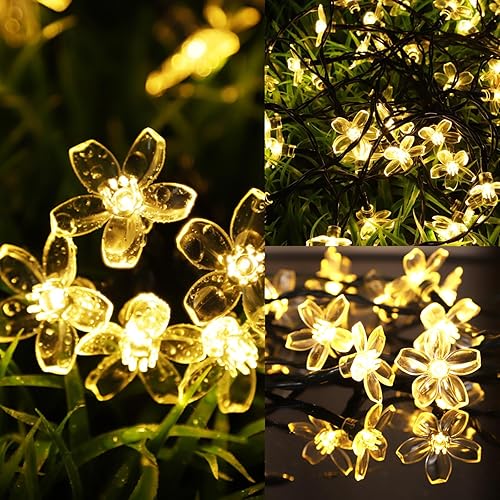 Miniatura 3 de Tigrelight Guirnalda de luces solares de flores, 50 luces LED de hadas, decoraciones al aire libre para jardín, valla, fiesta, patio, árbol, patio,