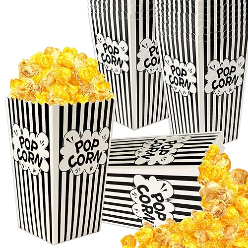 DECYOOL - Cajas de palomitas de maíz, 100 bolsas de palomitas de maíz en blanco y negro, cajas de palomitas de maíz en blanco y negro, mini cubos de