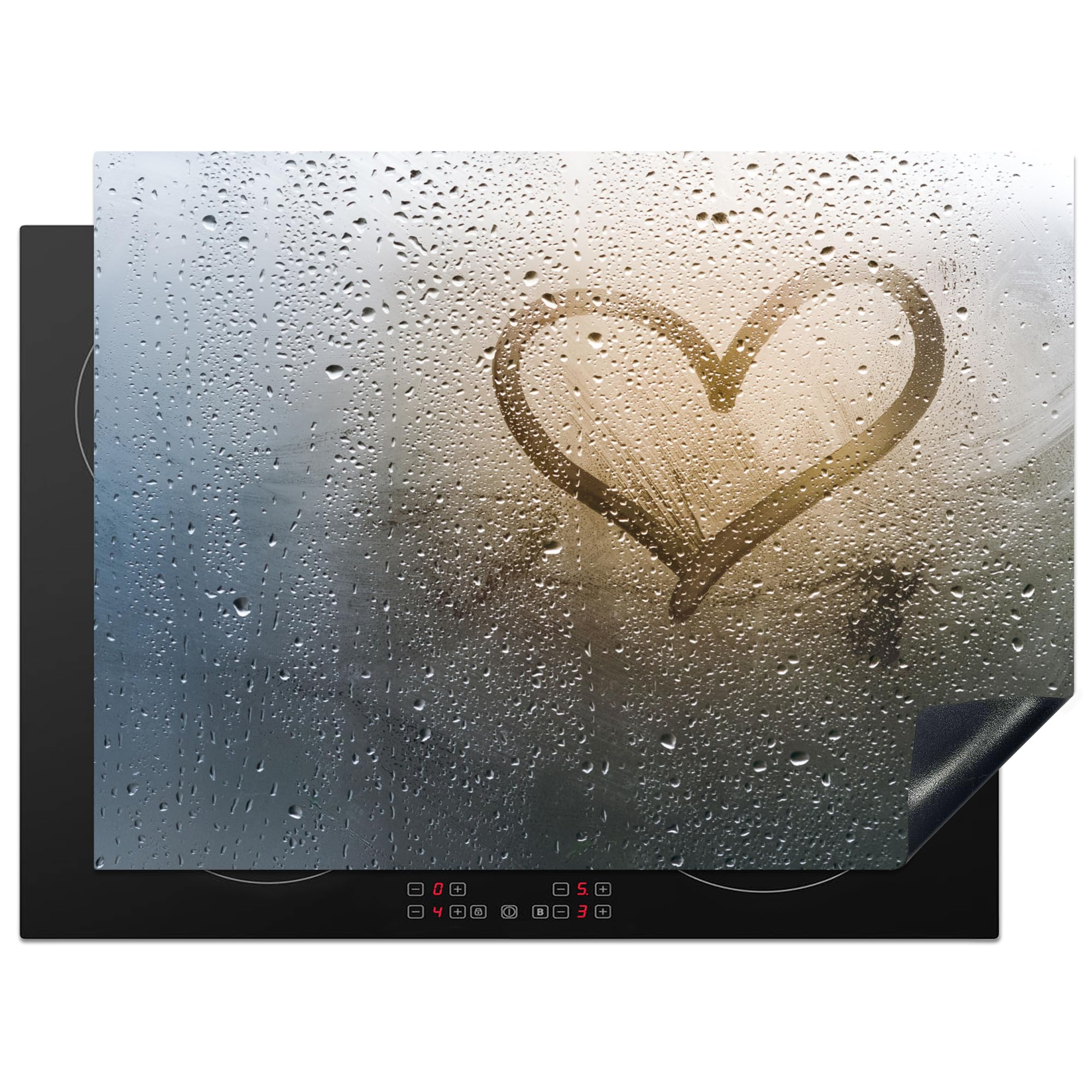 KitchenYeah© Induction Hob Protector Mat 20.5"x28" / 71x52 cm Cooker Top Protectors Cover Ceramic Covers Electric Hobs Vinyl Heart - Condensation - Water - 3D