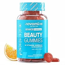 Gommose Capelli, Pelle e Unghie – Integratore Vegano con Biotina, Zinco e Vitamine A, C, E, B6-60 Gummies al Gusto Arancia – Senza Glutine, Gelatina e OGM – Novomins