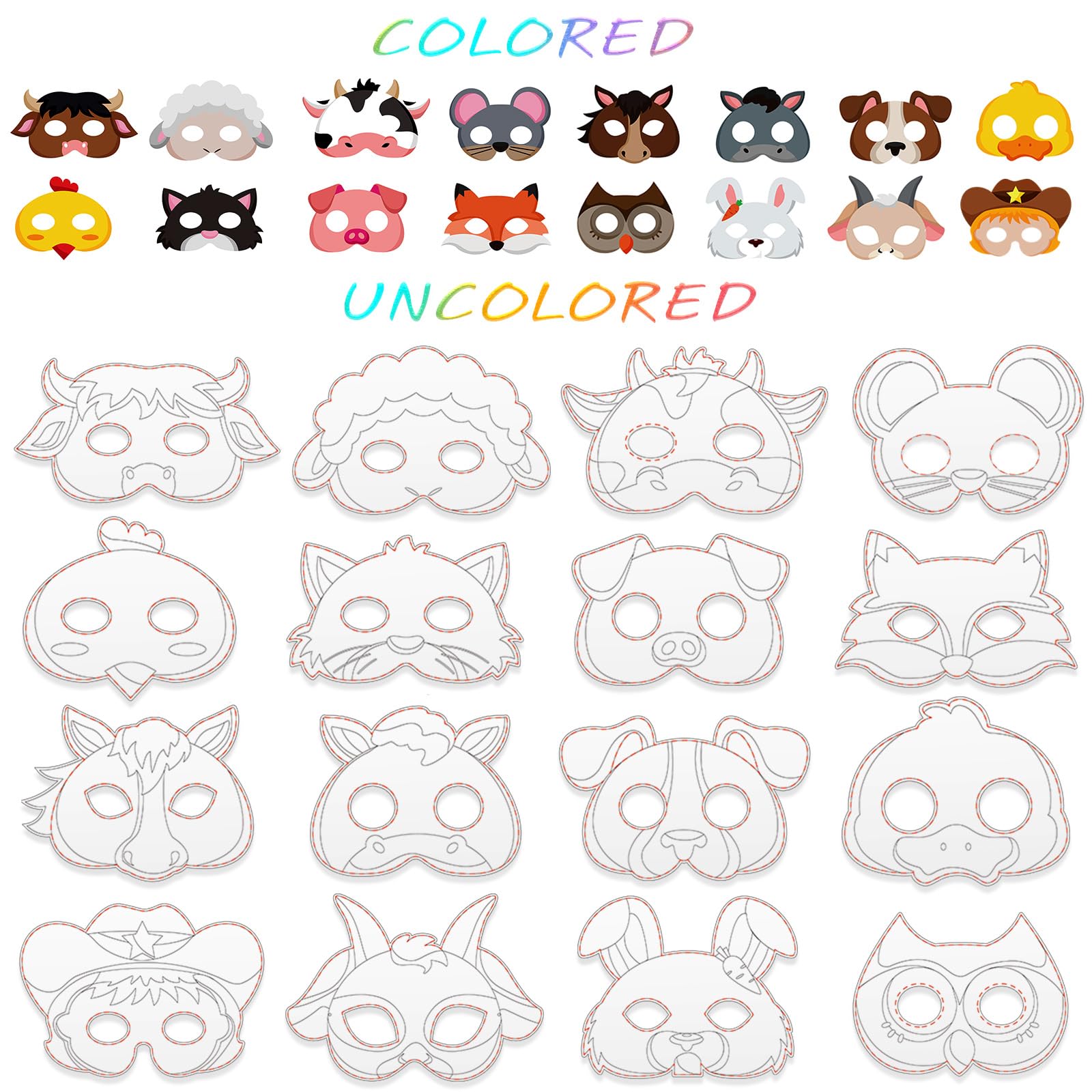 24 Masques De Coloriage Blancs Pour Enfants - DIY Halloween, Carnaval, Cosplay, Activité Manuelle Créative