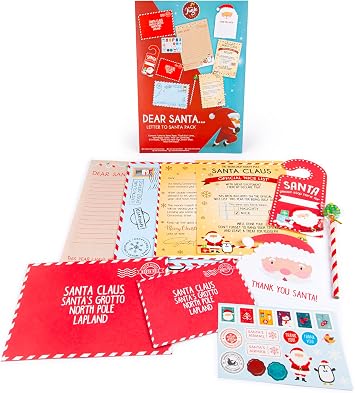 abeec Letter to Santa Kit   Christmas Writing Set for Kids with Envelopes, Stickers & Santa Stop Here Sign   Fun Festive Activity Pack for Christmas Eve Boxes & Family Traditions