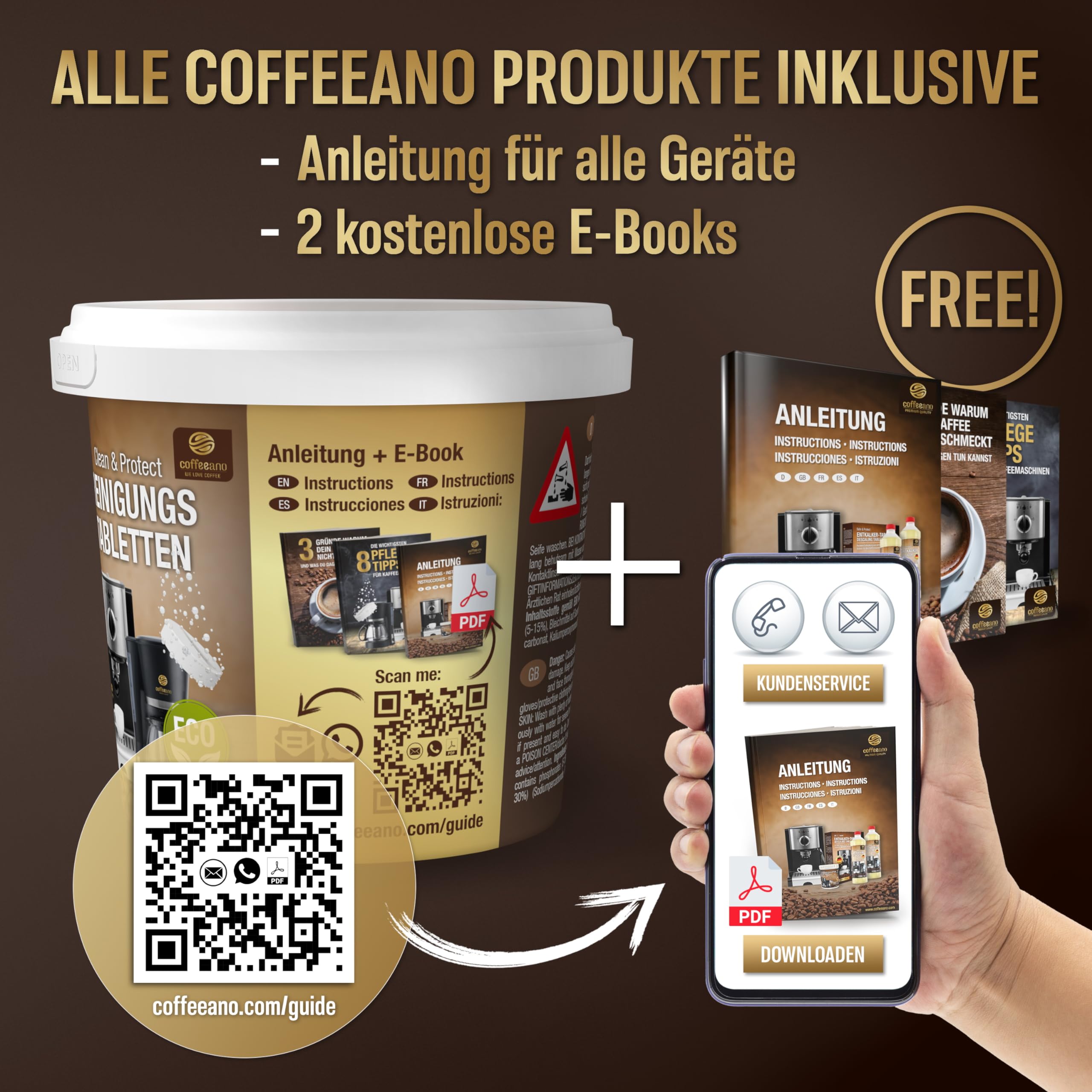 250 tabletek czyszczących do ekspresów do kawy od Jura, Siemens, EQ Series, Delonghi, Krups, Bosch, Miele, Melitta, WMF - Coffeeano tabletki czyszczące do ekspresów do kawy wszystkich typów i marek