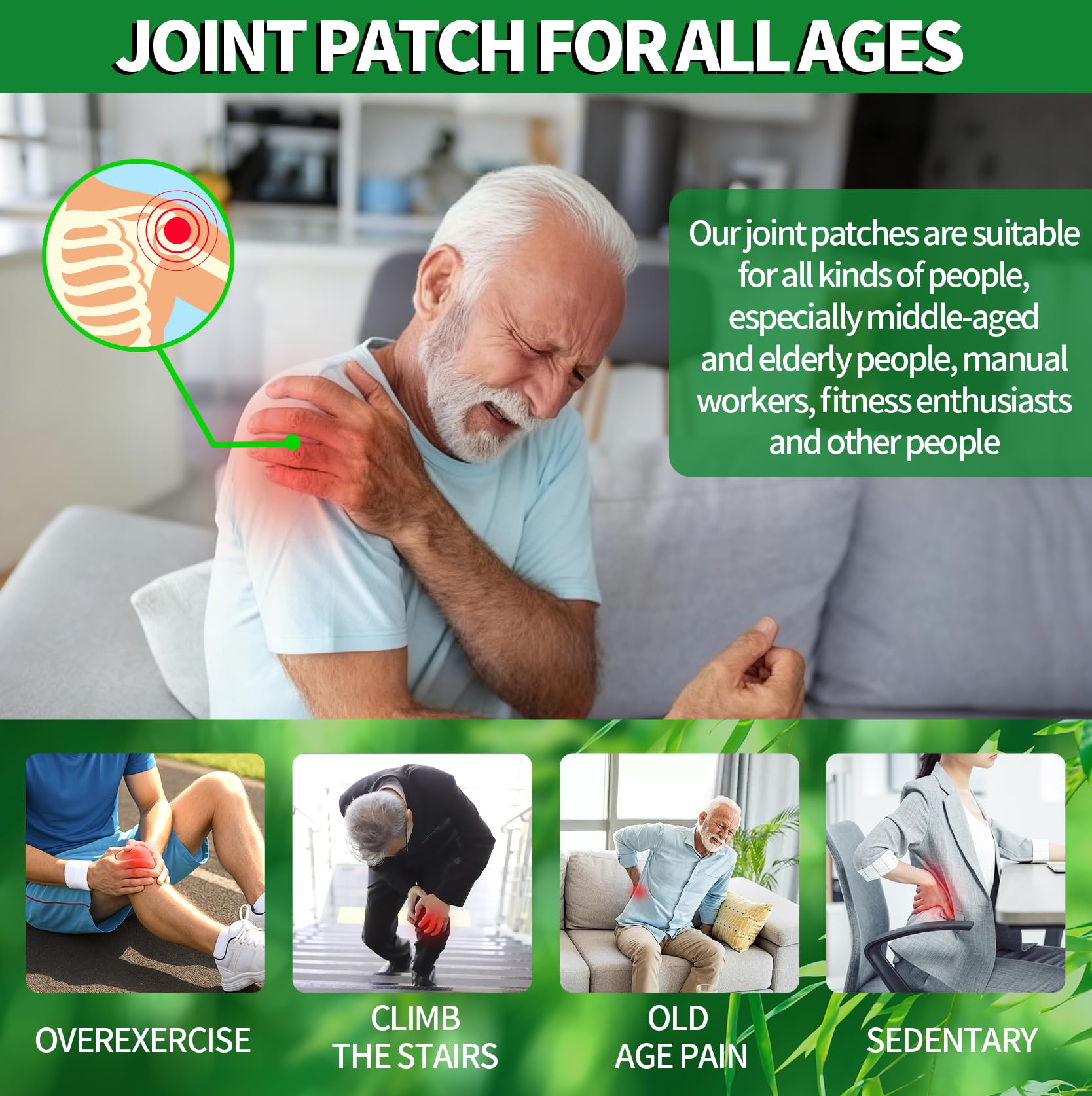 60 parches de hierbas para alivio de rodilla, parches de hierbas cálidas, ajenjo natural y extracto de jengibre, parche térmico para rodilla, espalda, cuello, hombros (4 paquetes de 15 cada uno)