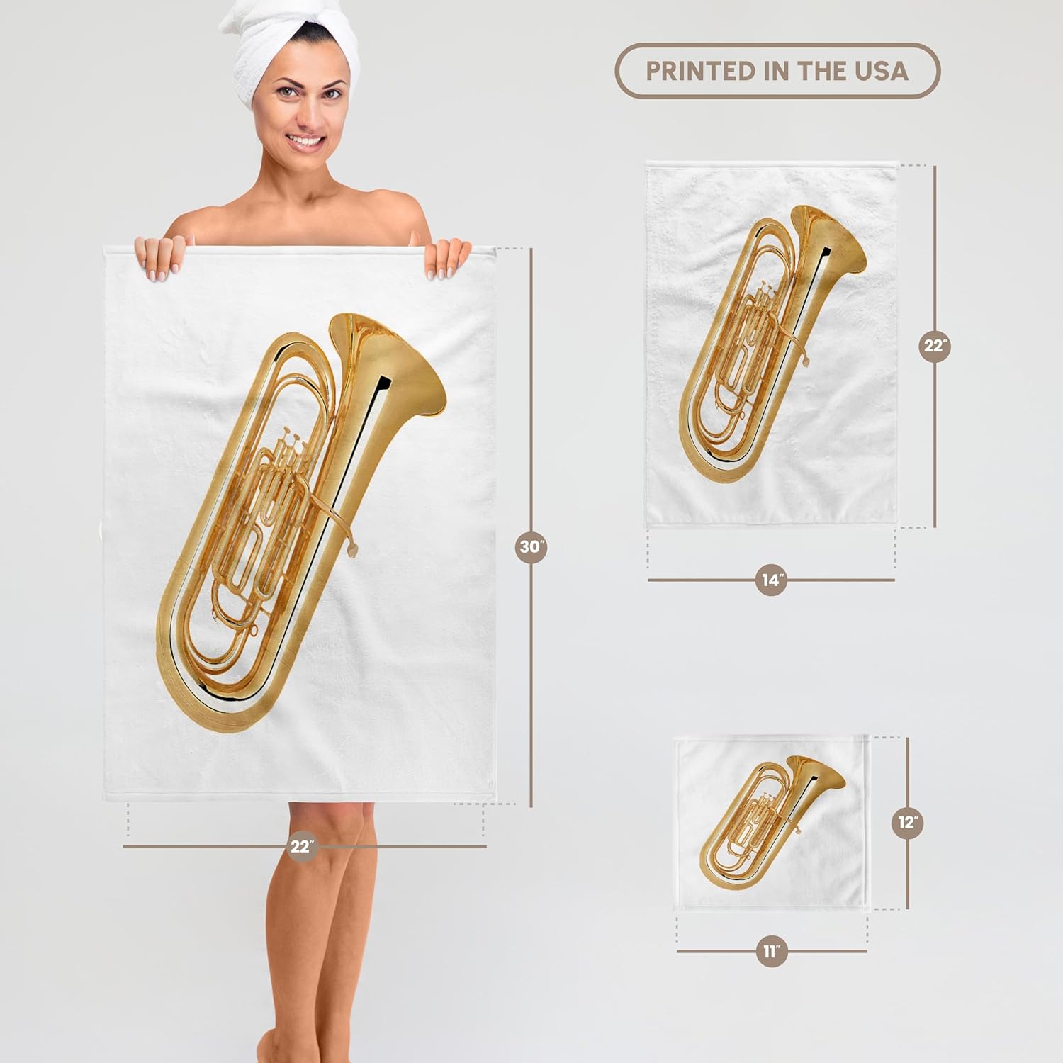 3dRose Tuba 22x30 Bath Hand Pool Towel