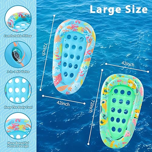 Miniatura 2 de Paquete de 4 flotadores de piscina para adultos, 72 x 42 pulgadas, tamaño ultra con reposacabezas, agujeros de enfriamiento, tapetes gigantes para
