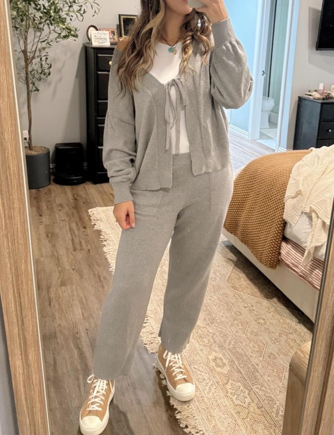 Danyery Womens Two Piece Sweater Sets Comfy Loungewear Set V-Neck Cardigan Pant Matching Pajama Sets Sweatsuit Outfits - Image 4