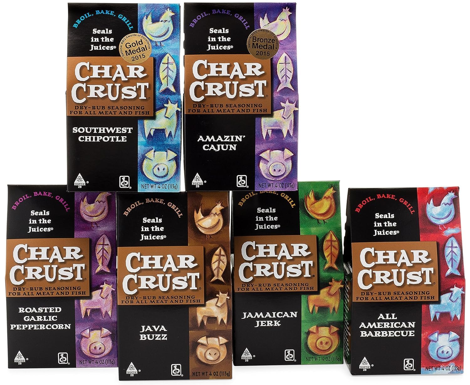 Char Crust Dry-Rub Seasoning Pack, Spicy Assortment, 4 Ounce (Pack of 6)