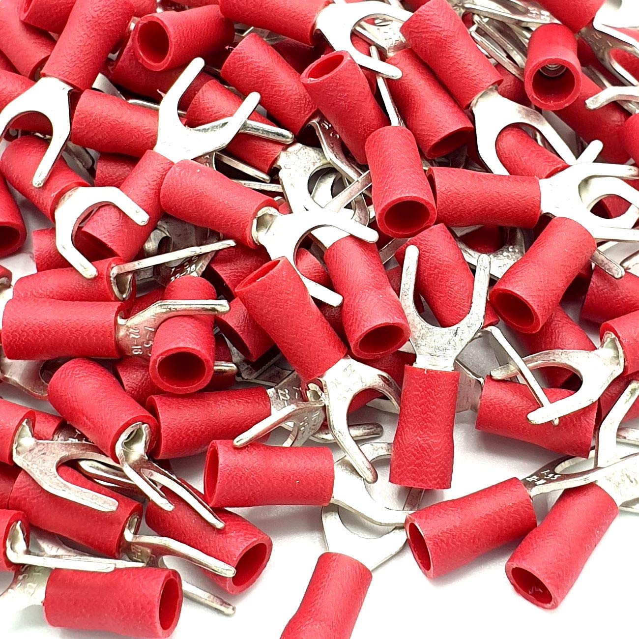 Pepte 100 X 3.2mm Red Cable Crimp Fork Spade Terminals Connectors from B&Q