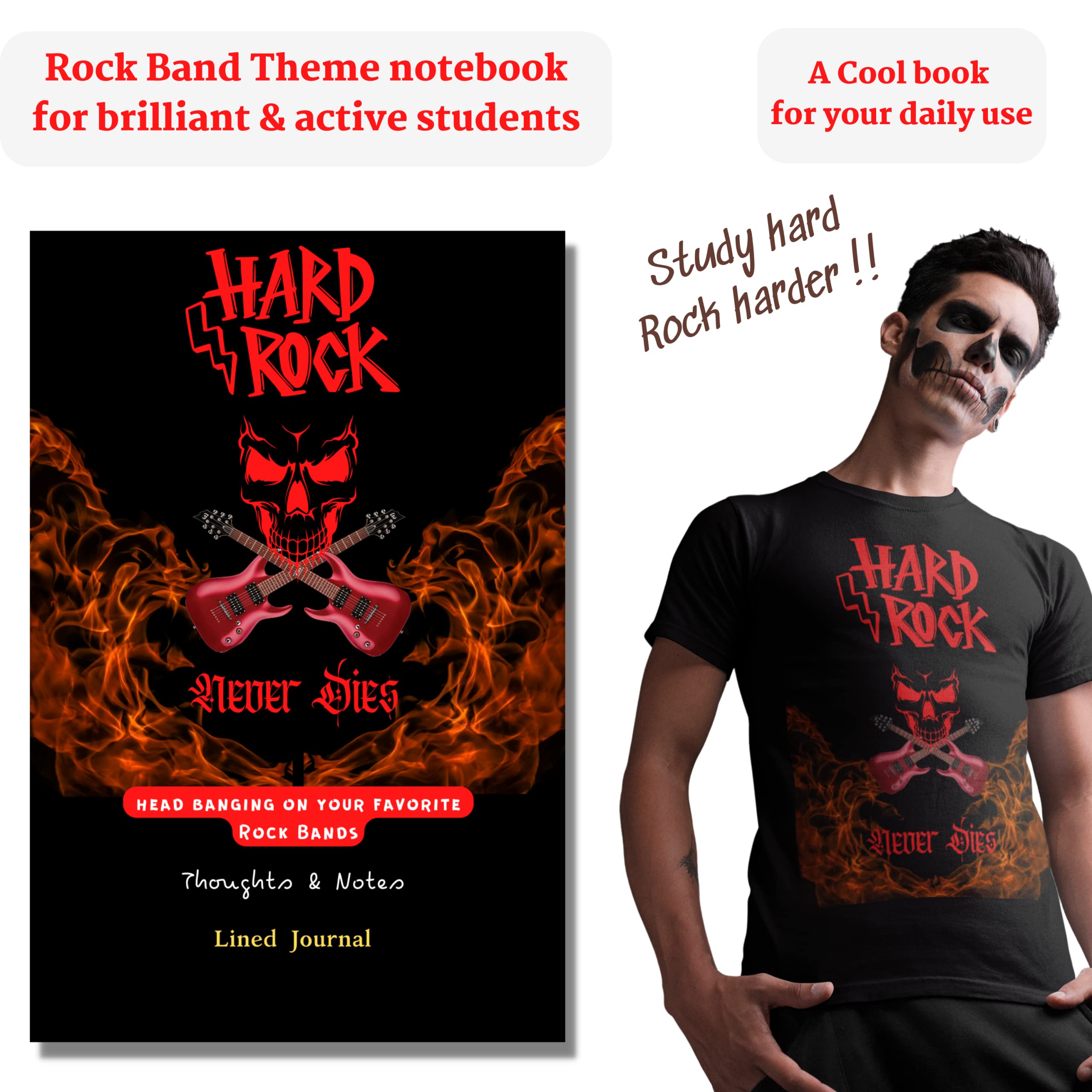 Hard Rock Never Dies | Notebook for music lovers | Single lined notebooks for students | Theme Journal diary for college and school | Names of all Rock Bands Perfect Paperback – 1 January 2022