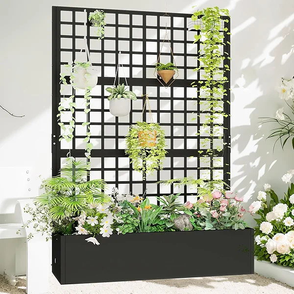 Toriexon Metal Planter with Trellis 72" x 47’’ x 16", Raised Garden Bed with Trellis, Planter Box with with Privacy Screen for Climbing Plants, Flowers, Vegetables, Fruits