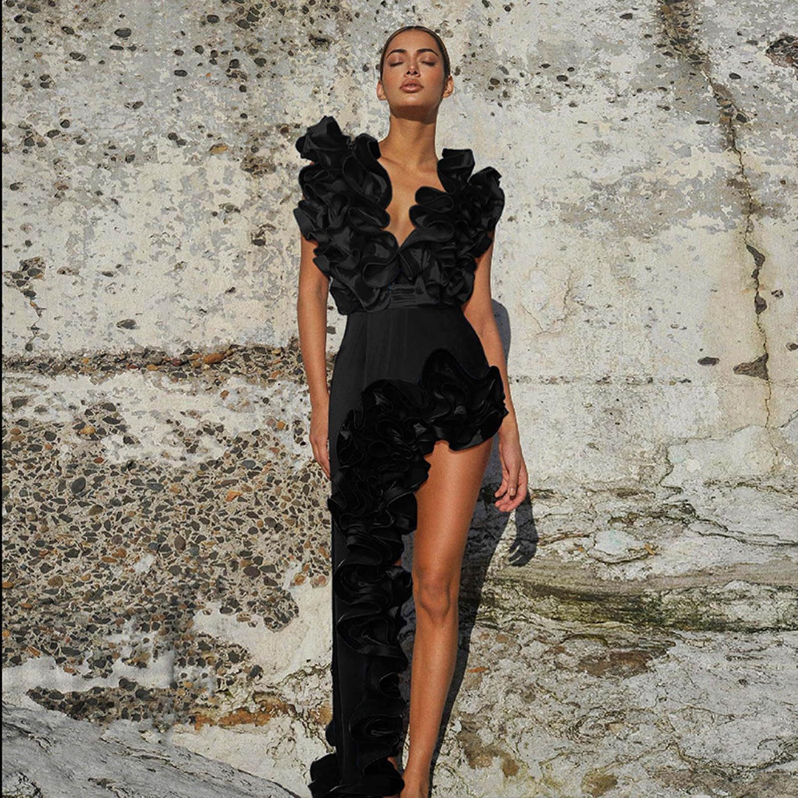Badeanzug Damen Sommer Damen Badeanzug mit V-Ausschnitt und Spitze und unregelmäßigem Rock